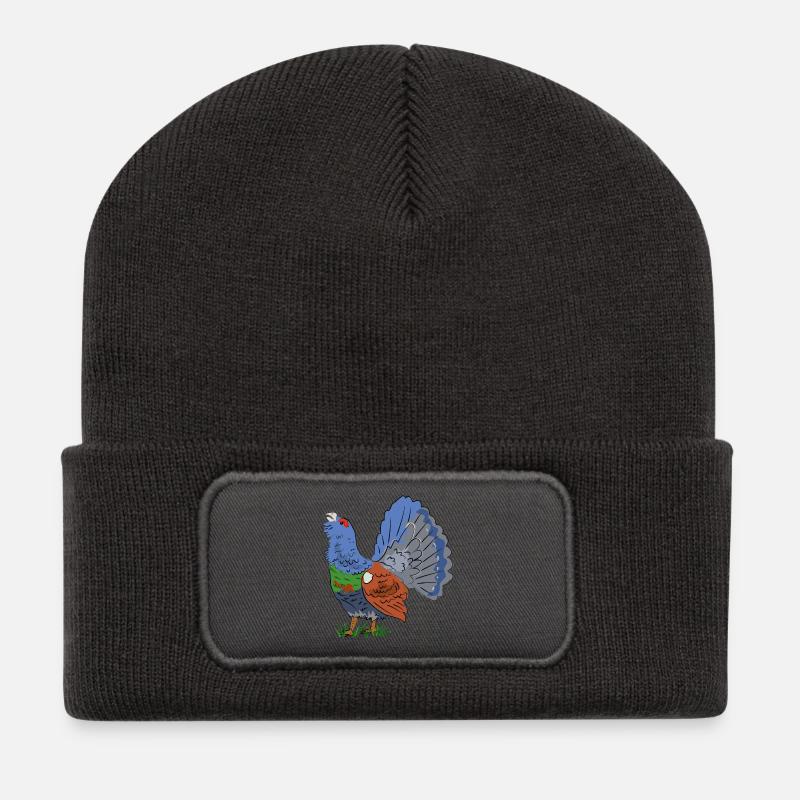 Fabelhafter Auerhahn in Farbenpracht - Recycelte Patch Beanie - Dunkelgrau