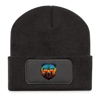 Rainbow Bear in Retro Sunglasses - Recycled Patch Beanie - dark grey - Front