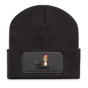 Noël drôle avec un chien pour des amis - Beanie recyclé à patch - charbon - Devant