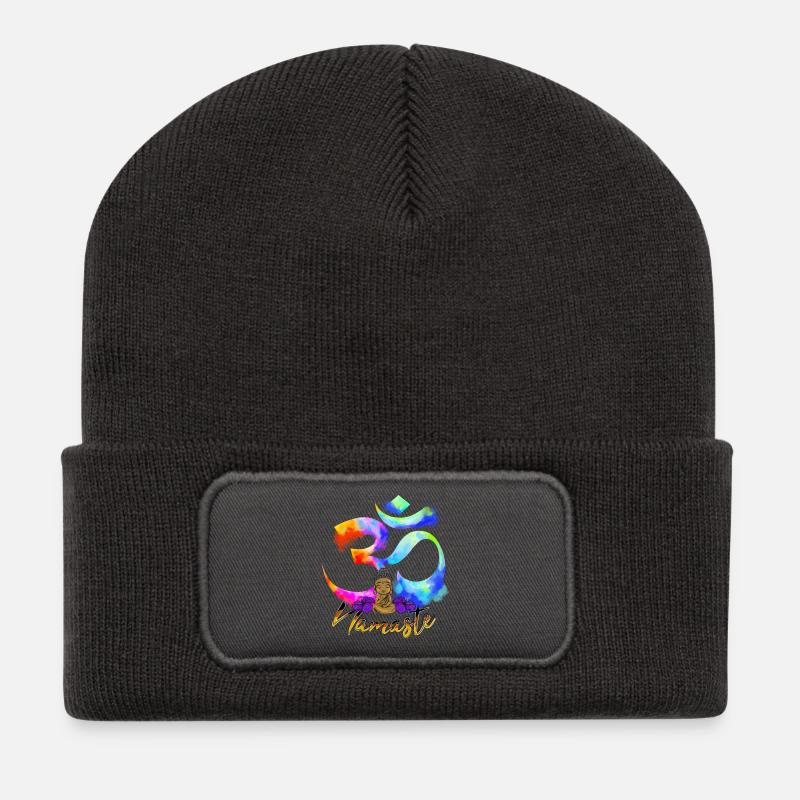 Namaste-Bogen-Iris-Buddha - Recycelte Patch Beanie - Dunkelgrau