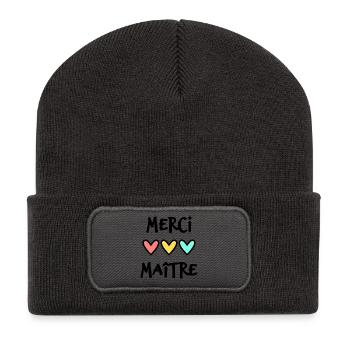 MERCI. MERCI MAÎTRE. CADEAU MAÎTRE. VACANCES. ÉTÉ. - Beanie recyclé à patch - charbon - Devant