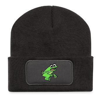 Frosch Motiv - Recycelte Patch Beanie - Dunkelgrau - Vorne