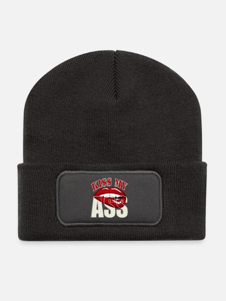 Küss meinen Arsch - Recycelte Patch Beanie - Dunkelgrau