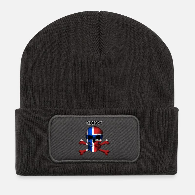 Skull Jolly Roger Pirate Flag Norge R6Z - Recycelte Patch Beanie - Dunkelgrau