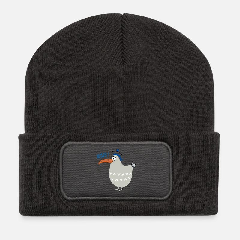 Moin, maritim, Möwe - Recycelte Patch Beanie - Dunkelgrau