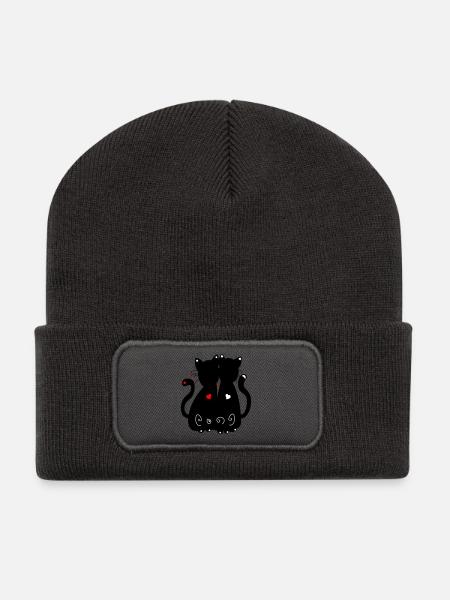 schwarze Katzen - Recycelte Patch Beanie - Dunkelgrau
