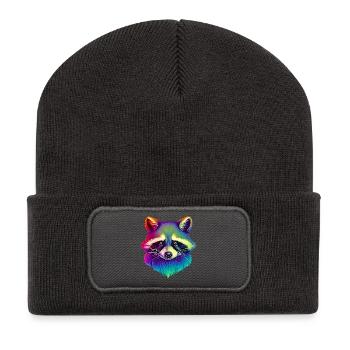 Waschbär - Recycelte Patch Beanie - Dunkelgrau - Vorne