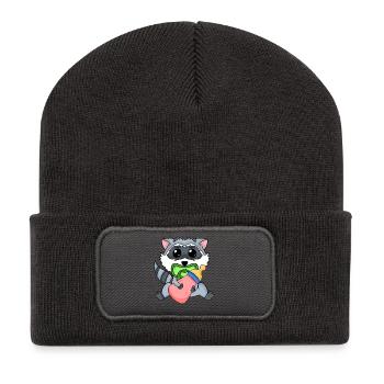 Motif de bébé raton laveur - Beanie recyclé à patch - charbon - Devant