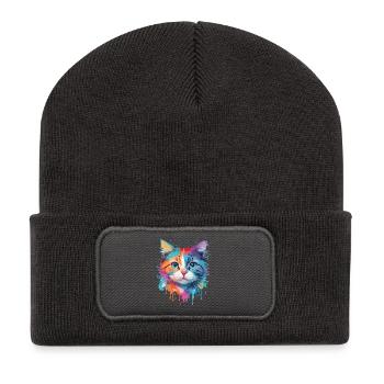 Niedliche Katze - Recycelte Patch Beanie - Dunkelgrau - Vorne