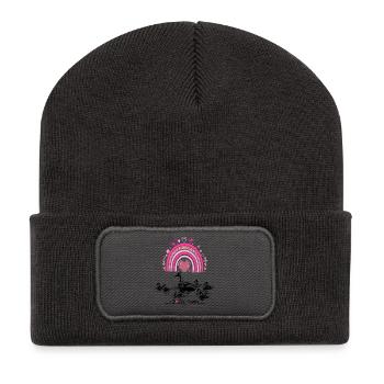 Muttertag Entenmama mit Küken & Regenbogen - Recycelte Patch Beanie - Dunkelgrau - Vorne