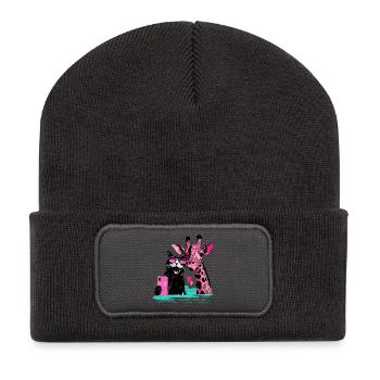 Selfie Good-Vibes avec chat et girafe - Beanie recyclé à patch - charbon - Devant