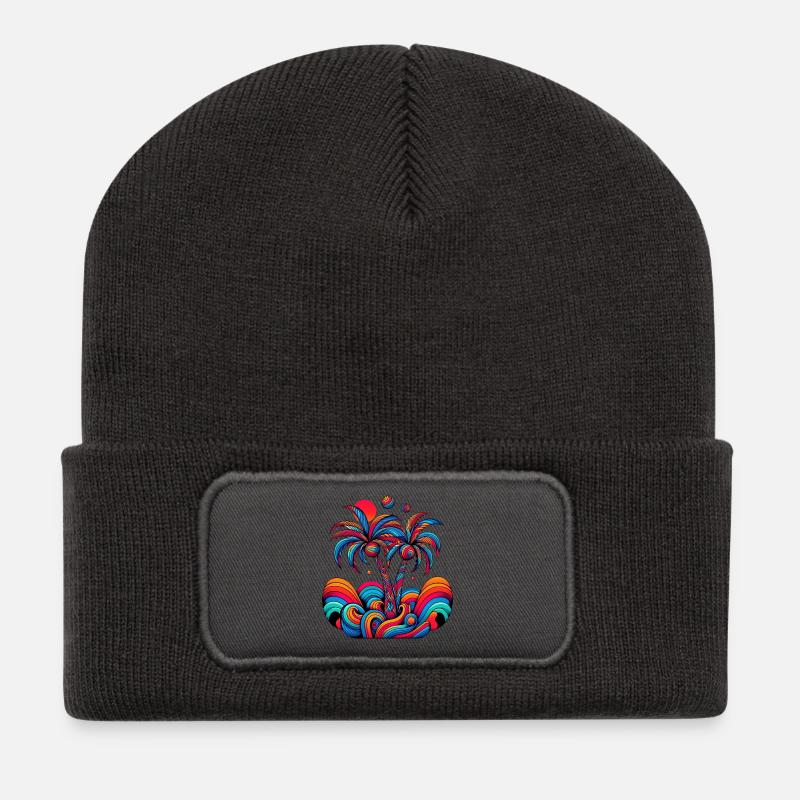 Palmen - Recycelte Patch Beanie - Dunkelgrau