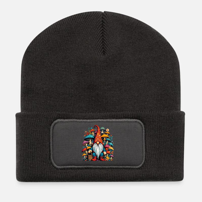Zwerg mit Pilzen Pilze Pilze - Recycelte Patch Beanie - Dunkelgrau