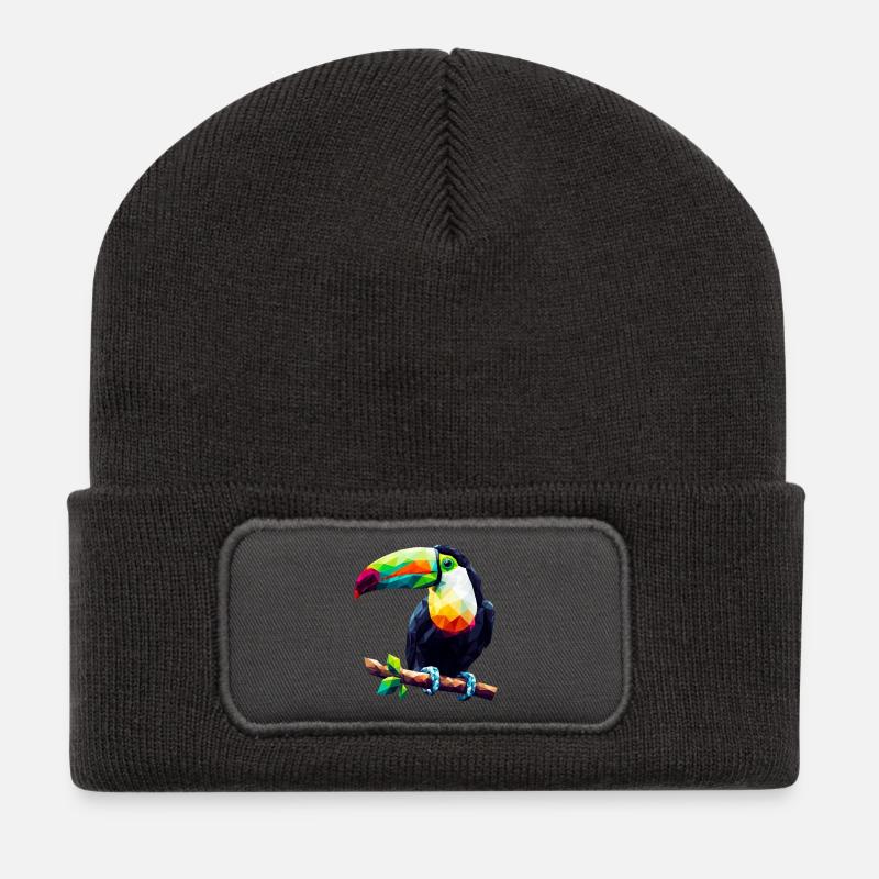 Toucan polygonal - Beanie recyclé à patch - charbon