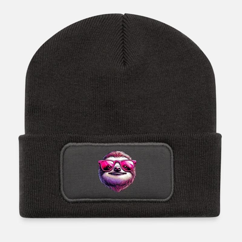 Faultier mit Sonnenbrille - Recycelte Patch Beanie - Dunkelgrau