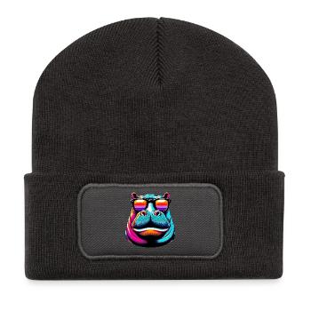 Hippopotamus with Sunglasses - Recycled Patch Beanie - dark grey - Front