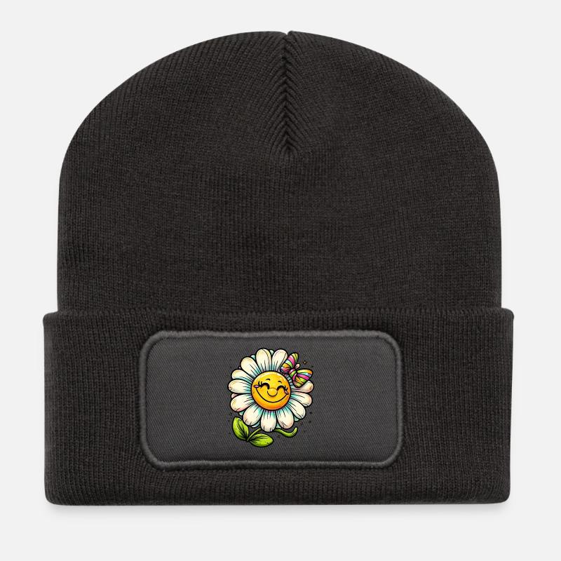 Gänseblümchen - Recycelte Patch Beanie - Dunkelgrau