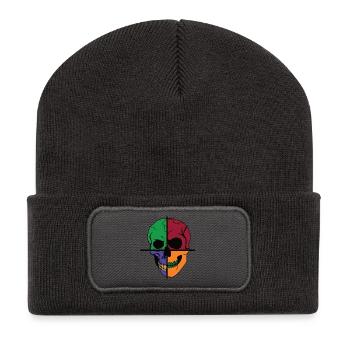 Vier geteilter Skelettschädel - Recycelte Patch Beanie - Dunkelgrau - Vorne