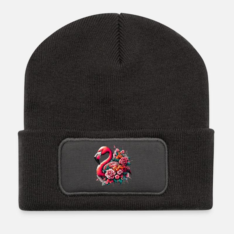 Flamingo - Recycelte Patch Beanie - Dunkelgrau