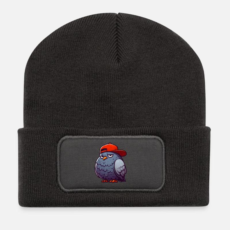 Taube Hiphop Rote Mütze - Recycelte Patch Beanie - Dunkelgrau
