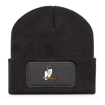 Eule Pfeife rauchen alter Opa Uhu Ast Baum Wald - Recycelte Patch Beanie - Dunkelgrau - Vorne