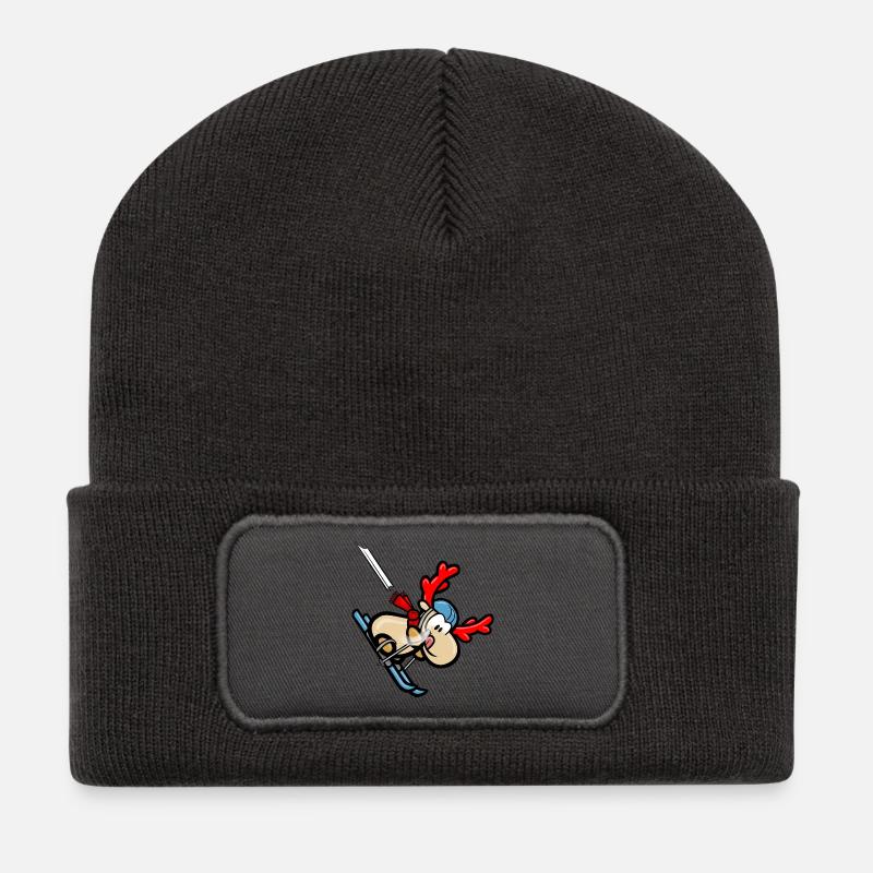 Renne comique Elmondo sur la piste de ski - Beanie recyclé à patch - charbon