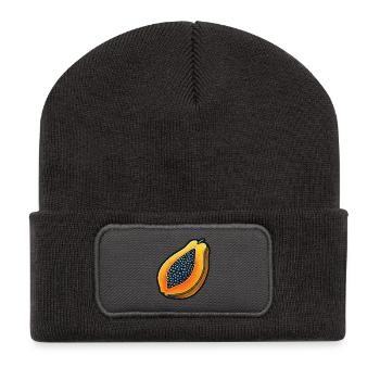 Halb Papaya Pop Art - Recycelte Patch Beanie - Dunkelgrau - Vorne