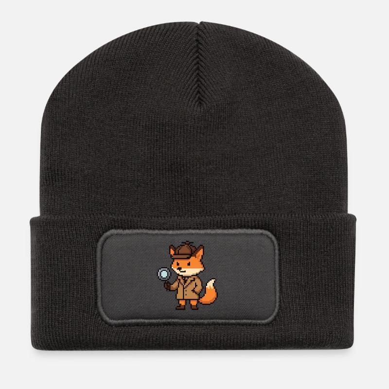 Pixel Detective Fuchs Design - Recycelte Patch Beanie - Dunkelgrau