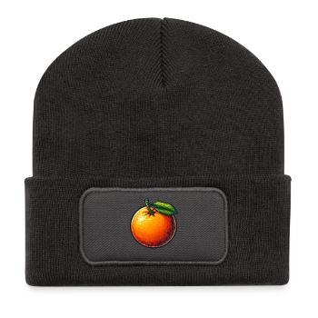 Mandarine mit Blatt - Recycelte Patch Beanie - Dunkelgrau - Vorne