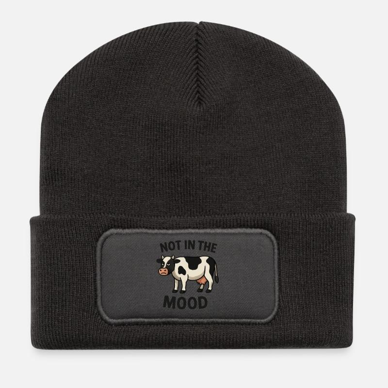 Cow with annoyed face and saying - Recycled Patch Beanie - dark grey