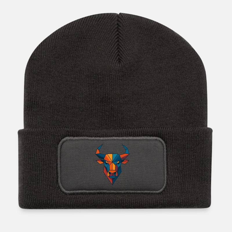 Stierkopf | Stier Print / Druck / Design - Recycelte Patch Beanie - Dunkelgrau