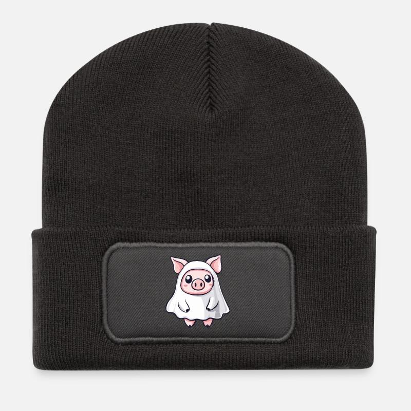 Schwein Halloween Geist - Recycelte Patch Beanie - Dunkelgrau