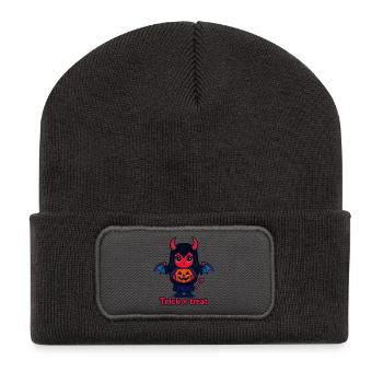 Süßes oder Saures – Süßer Teufel - Recycelte Patch Beanie - Dunkelgrau - Vorne