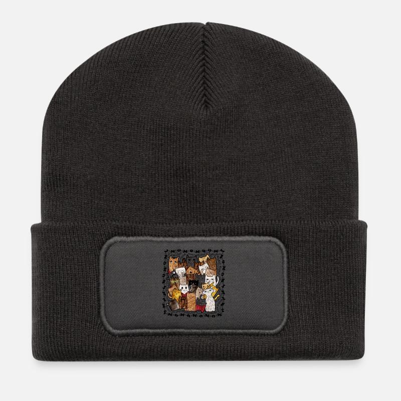 Katzen V1COLOR - Recycelte Patch Beanie - Dunkelgrau