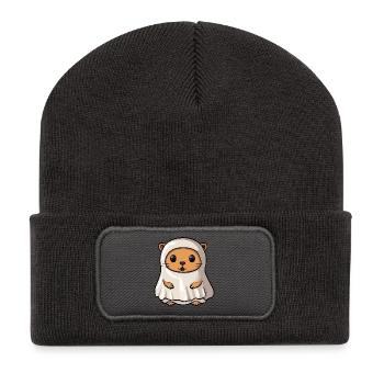 Biber Halloween Geist - Recycelte Patch Beanie - Dunkelgrau - Vorne