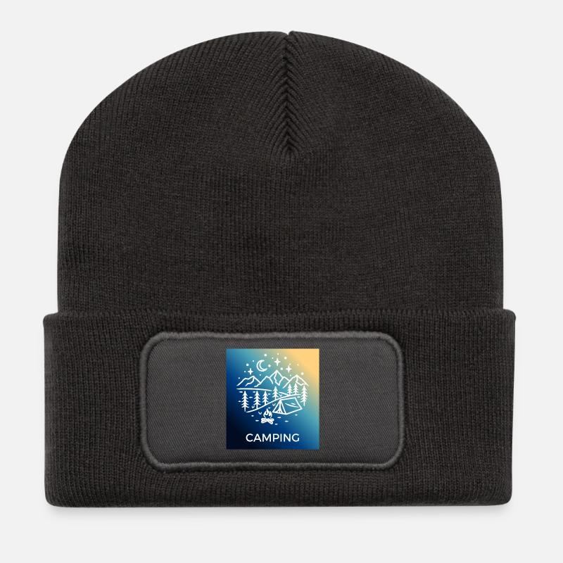 Nacht Wald Camping Zelten - Recycelte Patch Beanie - Dunkelgrau