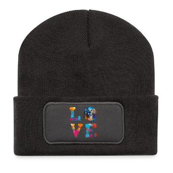 Golden Retriever Love aquarelle Art pour les amoureux des chiens - Beanie recyclé à patch - charbon - Devant