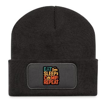 Eat Sleep Camp Repeat – Outdoor-Abenteuer-Design - Recycelte Patch Beanie - Dunkelgrau - Vorne