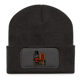 Cartoon britannique du Garde Royal Bulldog avec le Trône - Beanie recyclé à patch - charbon - Devant