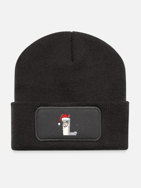 Lama mit Weihnachtsmütze Alpaka Anti Weihnachten - Recycelte Patch Beanie - Dunkelgrau