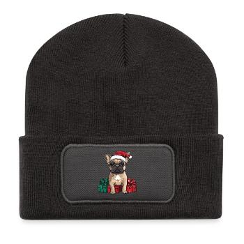 Chien bouledogue français Noël - Beanie recyclé à patch - charbon - Devant