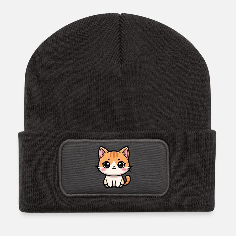 Chibi Tabby Kitten Tee Art - Recycled Patch Beanie - dark grey