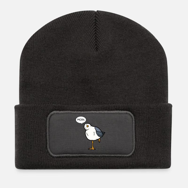 Moin Möwe – norddeutscher Gruß mit Humor - Recycelte Patch Beanie - Dunkelgrau