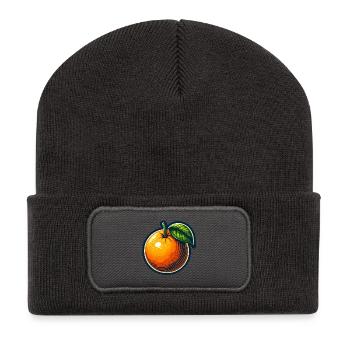 Orange cartoon éclatante avec feuille - Beanie recyclé à patch - charbon - Devant