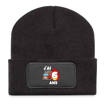 Ich bin 6 Jahre alt, Feuerwehrauto-Spaß - Recycelte Patch Beanie - Dunkelgrau - Vorne