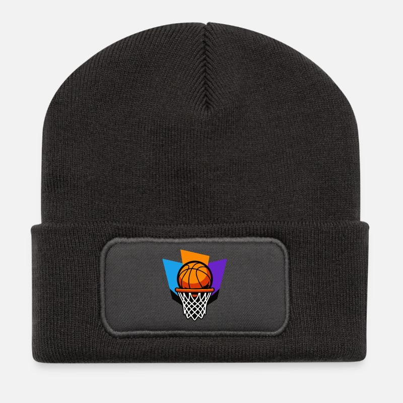 Basketball Hoop Graphic Dunk Design - Recycled Patch Beanie - dark grey