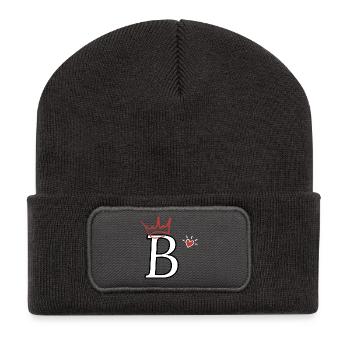 Lettre b couronne cœur  - Beanie recyclé à patch - charbon - Devant