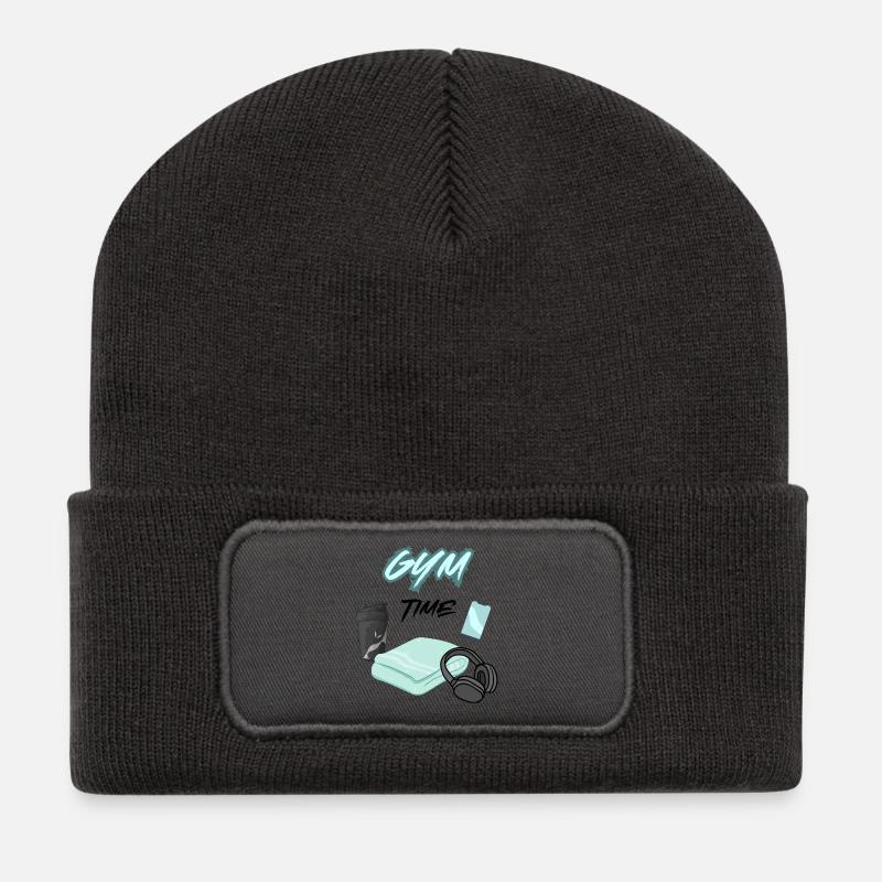 GYM TIME - Recycelte Patch Beanie - Dunkelgrau