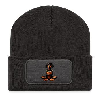 Yoga Dackel - Recycelte Patch Beanie - Dunkelgrau - Vorne