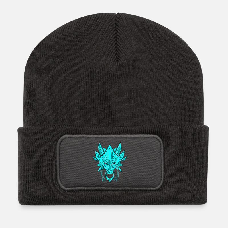 Geometrischer Eisdrache Kopf - Recycled Patch Beanie - dark grey